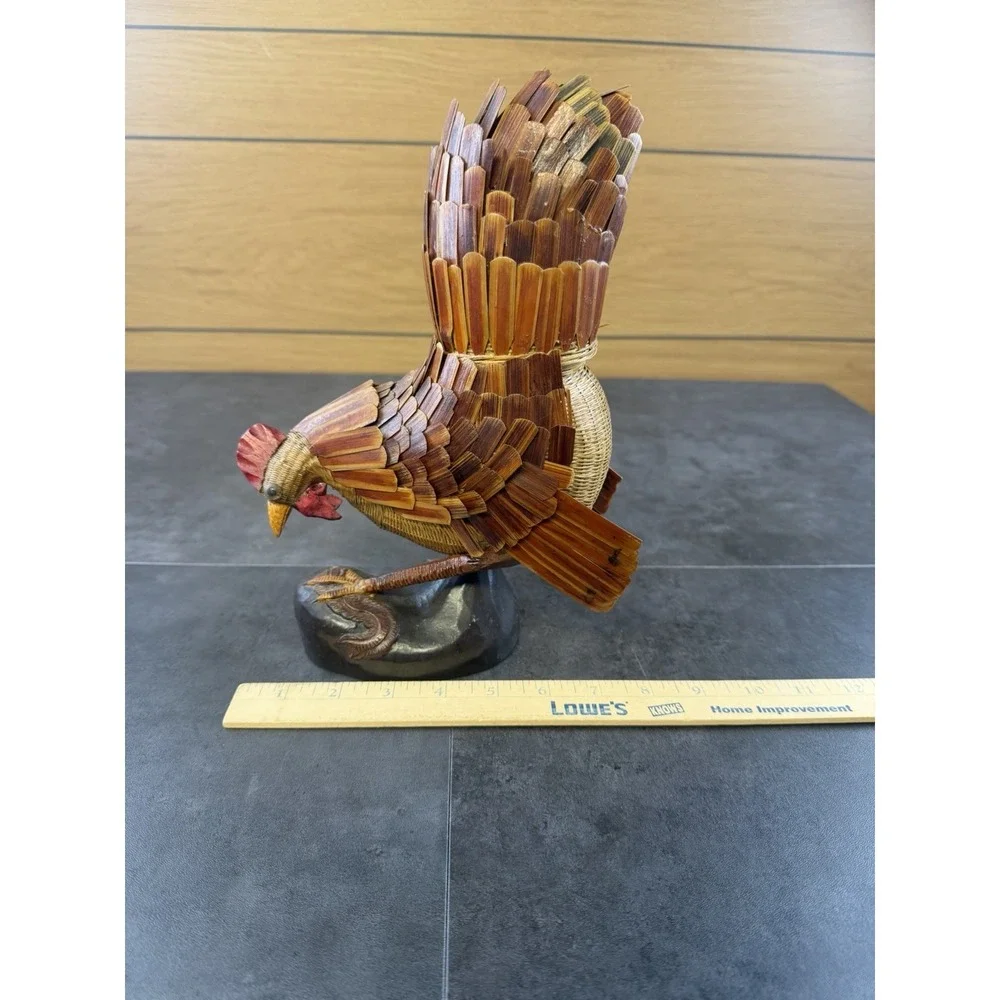 VTG 1970's Shanghai Handicrafts Woven Bamboo Rooster Chicken Basket China